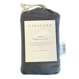 Casaluna King Size 100% Washed Linen Solid Pillowcase Set Dark Grey Set of 2 NWT